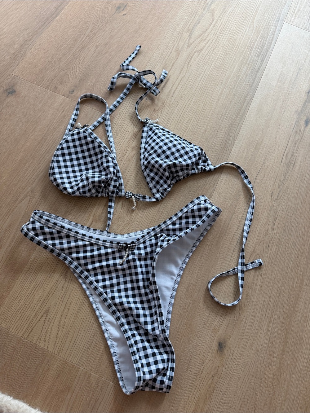 Black & White Gingham Tie Bikini Set